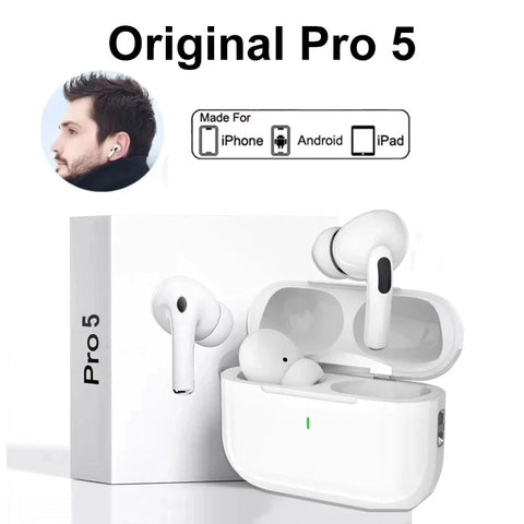 Auriculares Bluetooth Pro 5 TWS Max – In-Ear Sem Fios com Cancelamento de Ruído e Microfone | Compatíveis com iPhone e Android