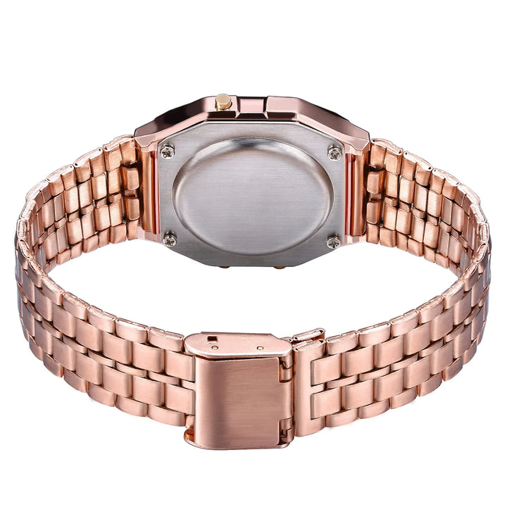Relógio Digital Esportivo Unissex LED – Pulseira de Metal, Estilo Casual, Design Quadrado