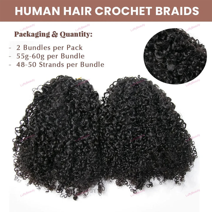 Extensões de Cabelo Humano Kinky Curly Crochet 120g – Pré-Separadas, Sem Nó, 100 Fios por Pacote