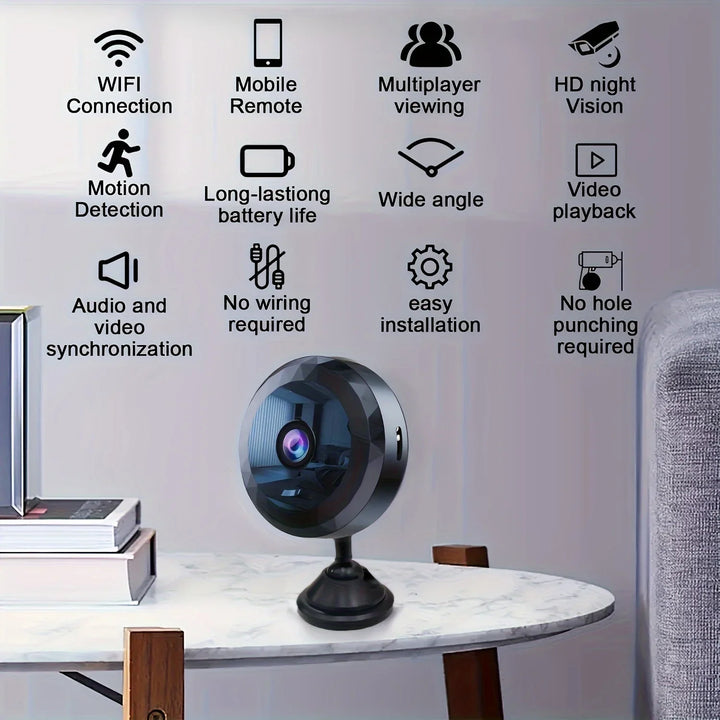 Mini Câmara Wi-Fi 1080P com Visão Noturna e Deteção de Movimento