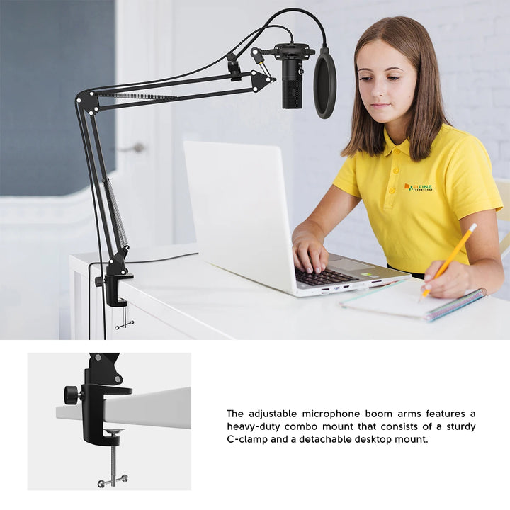 FIFINE T669 Kit Microfone USB com Braço Ajustável, Shock Mount e Pop Filter – Áudio Profissional para Podcast, YouTube e Streaming