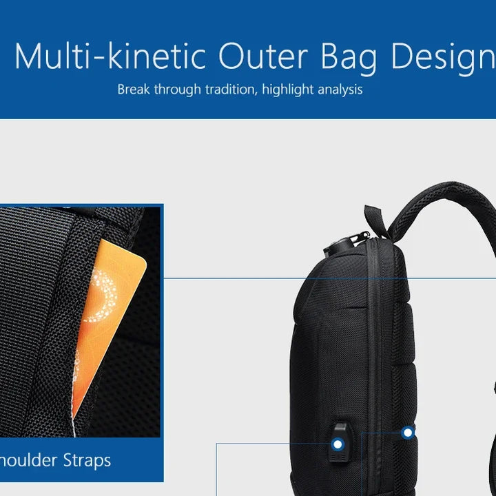 Mala de Ombro Masculina Anti-Roubo | Impermeável com Porta USB