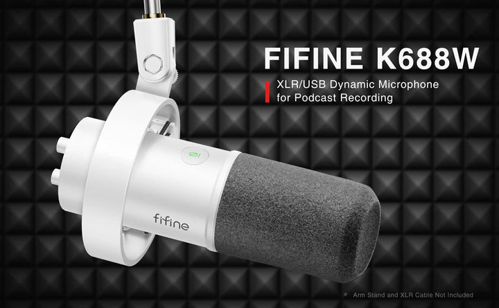 Microfone Dinâmico FIFINE K688W USB/XLR com Controle de Ganho, Touch Mute e Entrada para Fone de Ouvido – Ideal para Streaming e Gravação