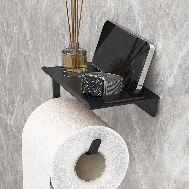 Suporte de Papel Higiénico Adesivo Sem Furos – Porta Rolo e Prateleira Multifuncional para Casa de Banho ou Cozinha