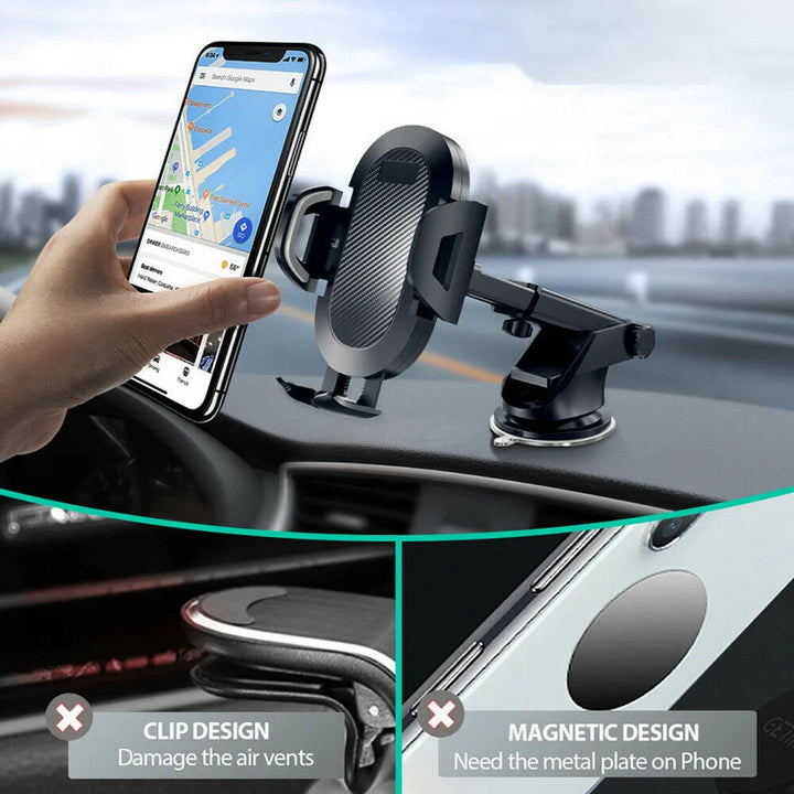 Suporte Universal para Telemóvel no Carro 360° Rotativo – Ventosa e Braço Retráctil para Todos os Smartphones