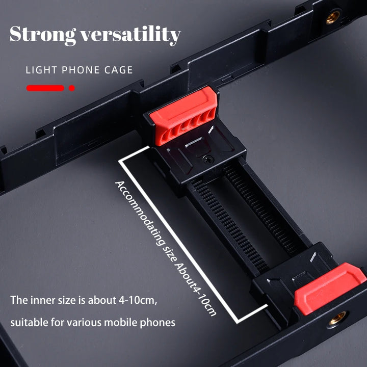M-REMOTE Rig para smartphone com 3 suportes de sapata, estabilizador de vídeo handheld e suporte para tripé. Ideal para filmagens profissionais e gravações estáveis.