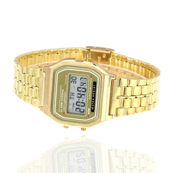 Relógio Digital Esportivo Unissex LED – Pulseira de Metal, Estilo Casual, Design Quadrado