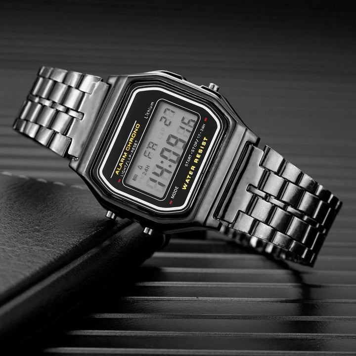Relógio Digital Esportivo Unissex LED – Pulseira de Metal, Estilo Casual, Design Quadrado