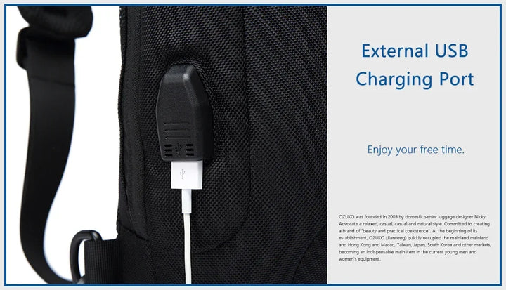 Mala de Ombro Masculina Anti-Roubo | Impermeável com Porta USB