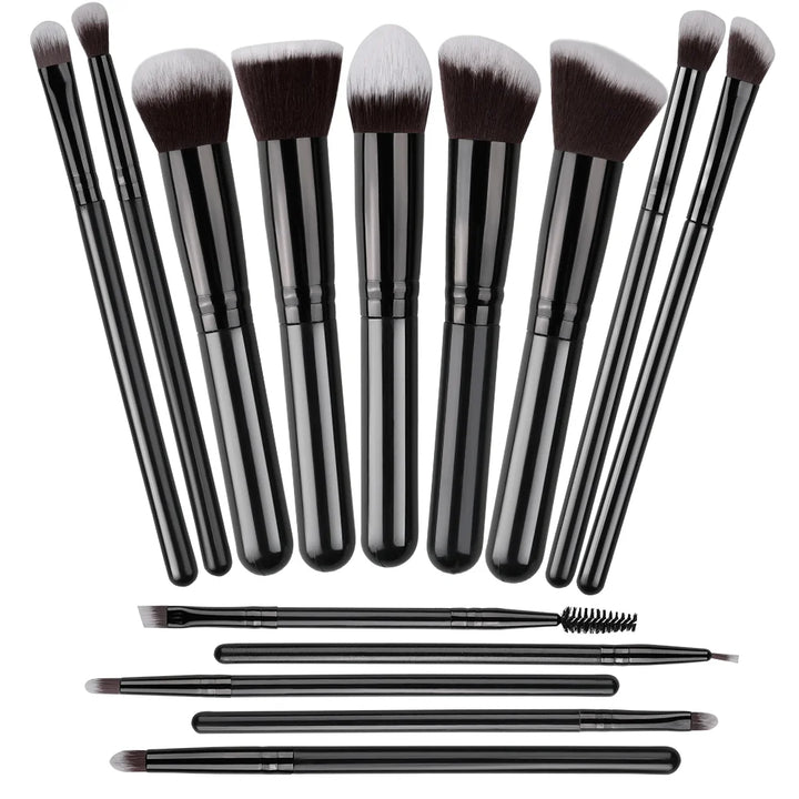 Conjunto Profissional de Pincéis de Maquiagem 14/16 Peças – Cerdas Macias para Olhos, Base, Blush e Corretivo