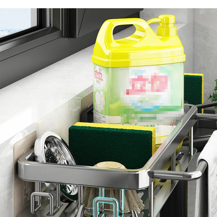 Organizador de Pia em Alumínio – Suporte Autocolante para Esponjas, Panos e Utensílios | Prateleira de Armazenamento de Cozinha e Casa de Banho