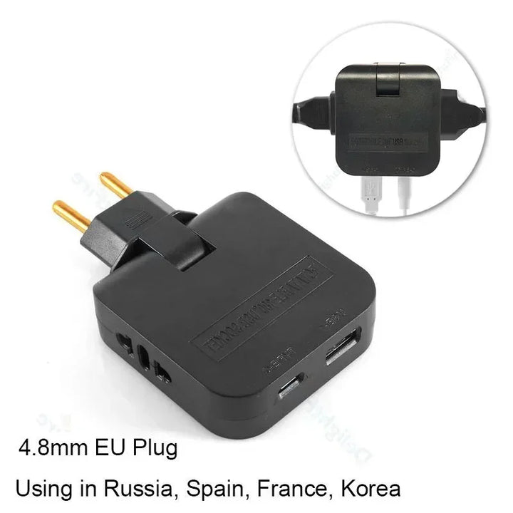Adaptador de Tomada 4 em 1 com USB e Tipo C – Plug Europeu Giratório 180° | Extensor de Energia para Viagem e Uso Doméstico