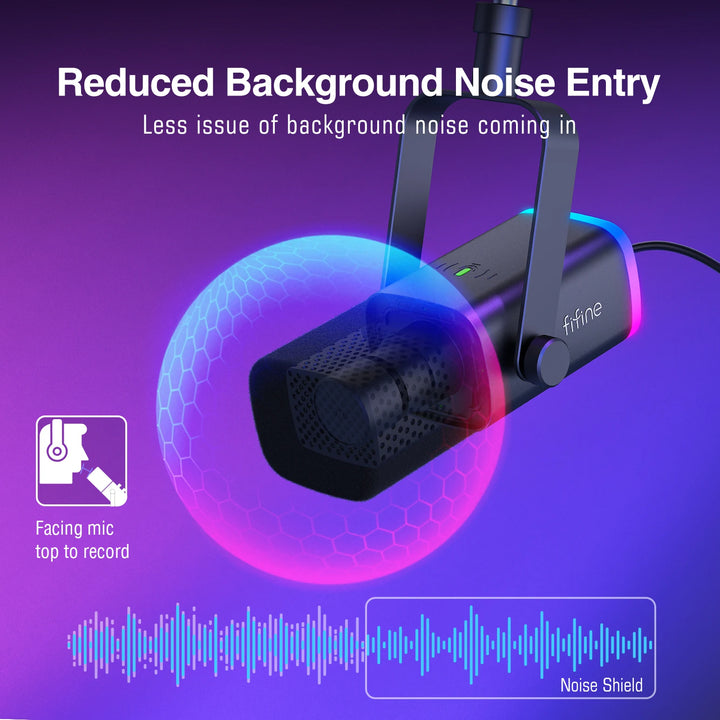Microfone Gaming FIFINE XLR/USB com RGB, Suporte e Entrada para Headphone – Kit Dinâmico para PC, PS5/4