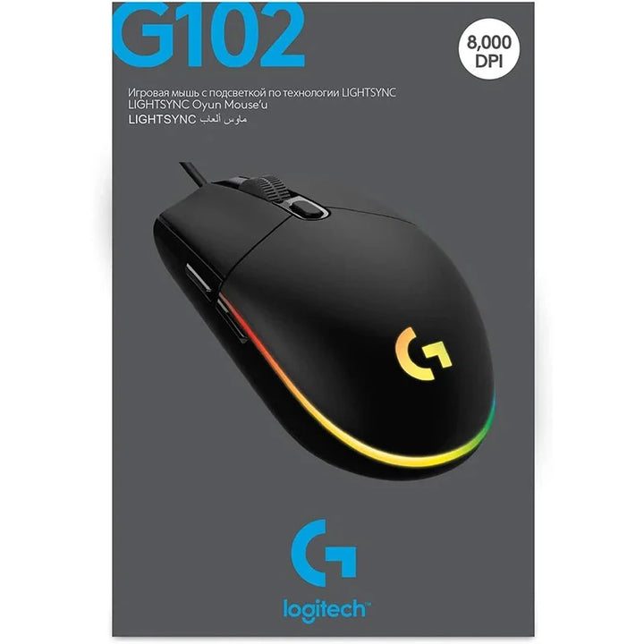 Logitech G102 Mouse USB Com Fio para Jogos – 8000 DPI com Efeito Óptico Rainbow