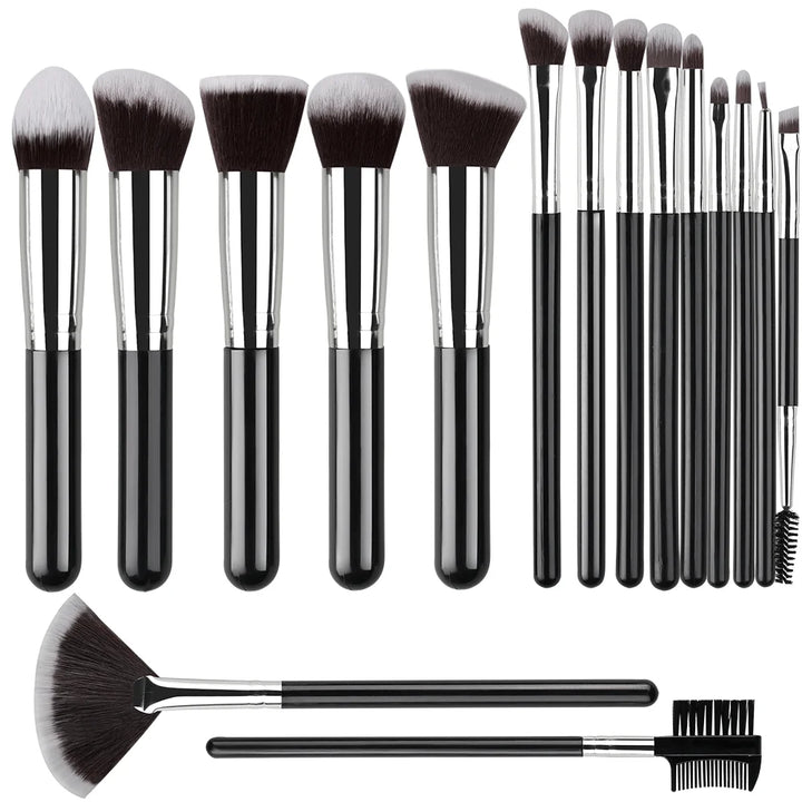 Conjunto Profissional de Pincéis de Maquiagem 14/16 Peças – Cerdas Macias para Olhos, Base, Blush e Corretivo