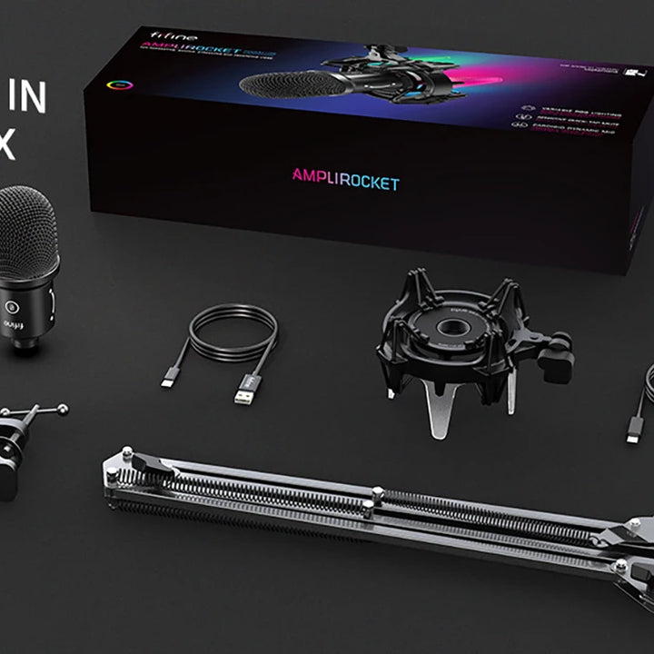 Microfone Dinâmico USB FIFINE K651 com Braço Articulado, Iluminação RGB e Montagem Antichoque – Ideal para Streaming, Podcasts e Gaming no PC, PS4, PS5