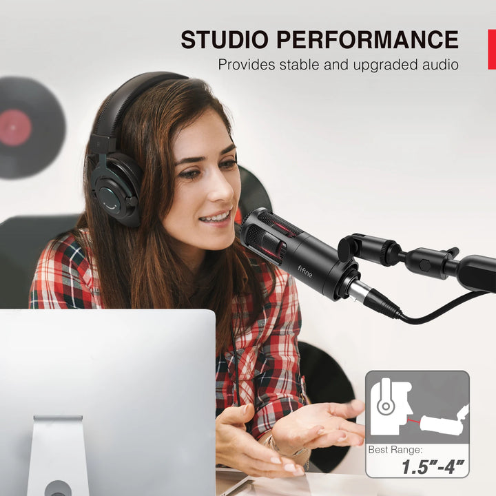 Microfone Profissional FIFINE K669D XLR com Corpo Metálico – Ideal para Gravação, Podcast, Voice Over, ASMR e Streaming