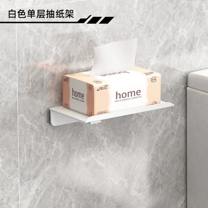 Suporte de Papel Higiénico Adesivo Sem Furos – Porta Rolo e Prateleira Multifuncional para Casa de Banho ou Cozinha