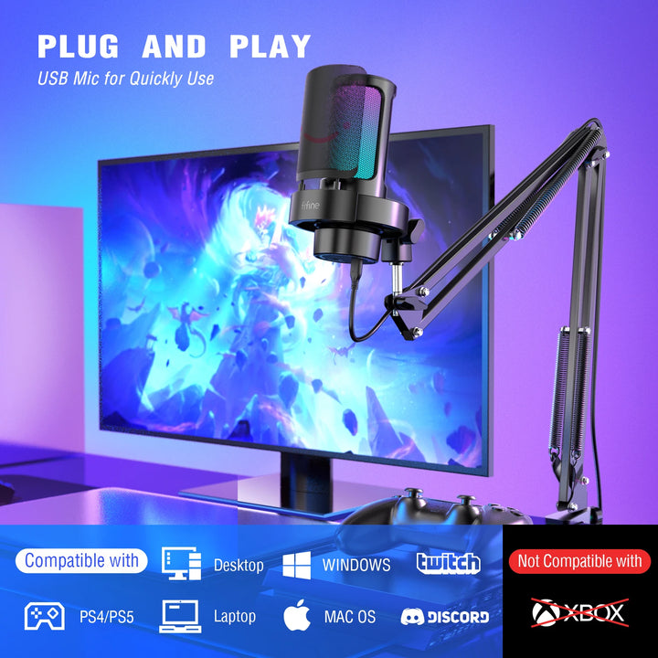 FIFINE A8T Microfone USB com Braço Articulado e Saída para Fone – Gravação Profissional em PC e Mac com Monitoramento em Tempo Real