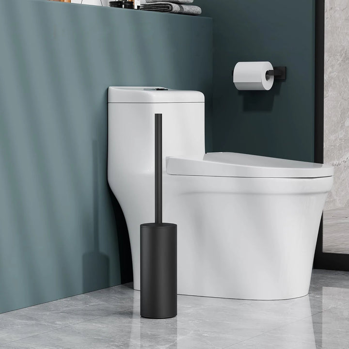 Escova de Sanita Vertical Preta Fosca – Suporte de Chão em Aço Inoxidável 304 para Casa de Banho