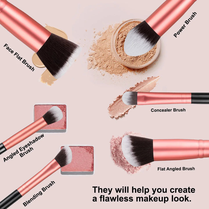 Conjunto Profissional de Pincéis de Maquiagem 14/16 Peças – Cerdas Macias para Olhos, Base, Blush e Corretivo