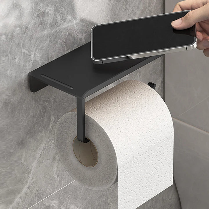 Suporte de Papel Higiénico Adesivo Sem Furos – Porta Rolo e Prateleira Multifuncional para Casa de Banho ou Cozinha