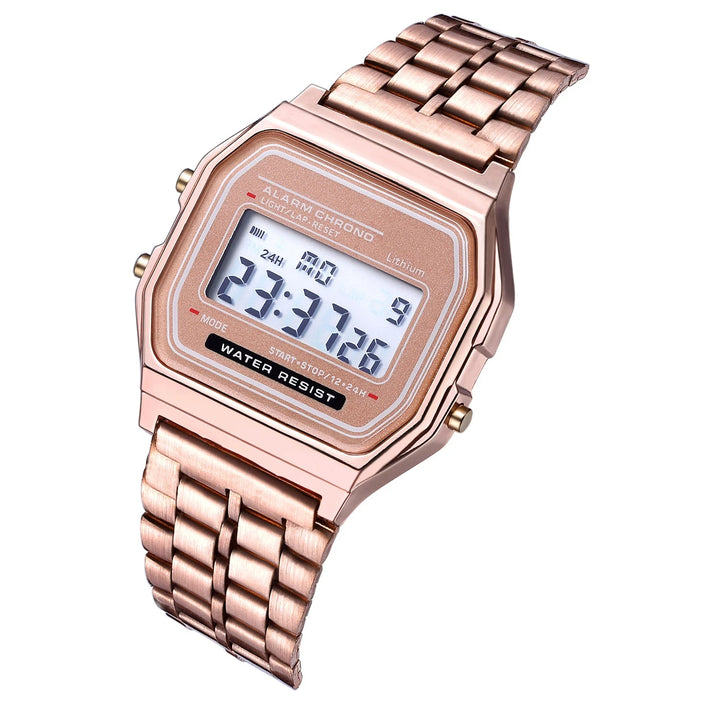 Relógio Digital Esportivo Unissex LED – Pulseira de Metal, Estilo Casual, Design Quadrado