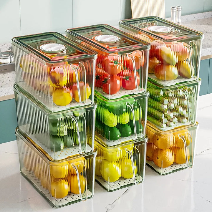 Caixa Organizadora de Frutas e Legumes para Frigorífico – Com Pega, Multifuncional e Empilhável