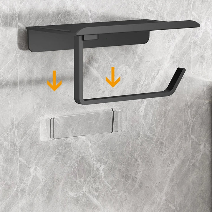 Suporte de Papel Higiénico Adesivo Sem Furos – Porta Rolo e Prateleira Multifuncional para Casa de Banho ou Cozinha