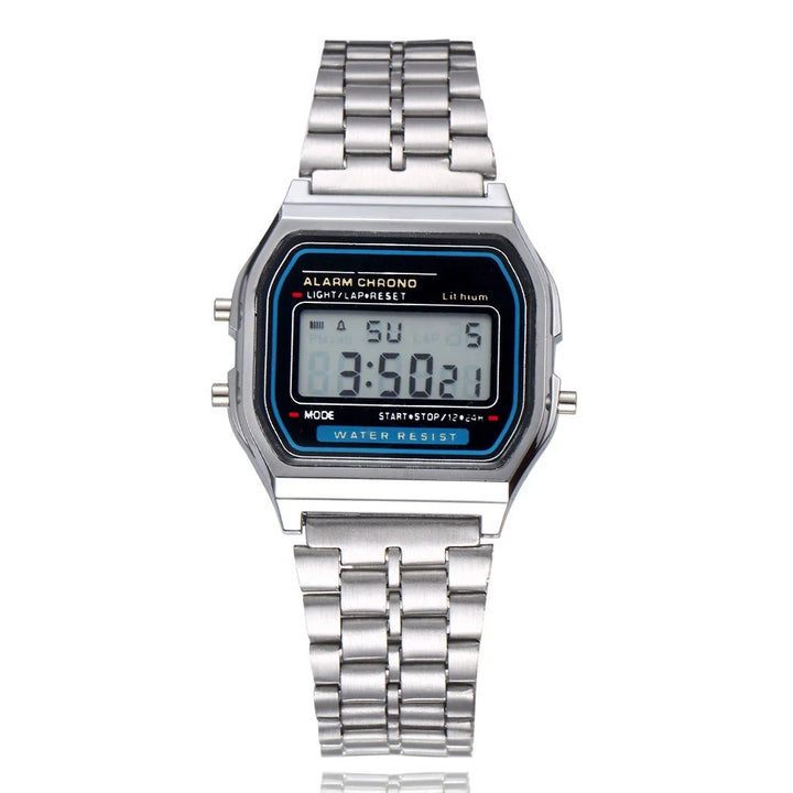 Relógio Digital Esportivo Unissex LED – Pulseira de Metal, Estilo Casual, Design Quadrado