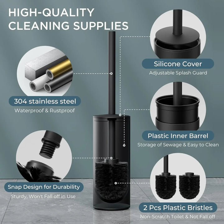 Escova de Sanita Vertical Preta Fosca – Suporte de Chão em Aço Inoxidável 304 para Casa de Banho
