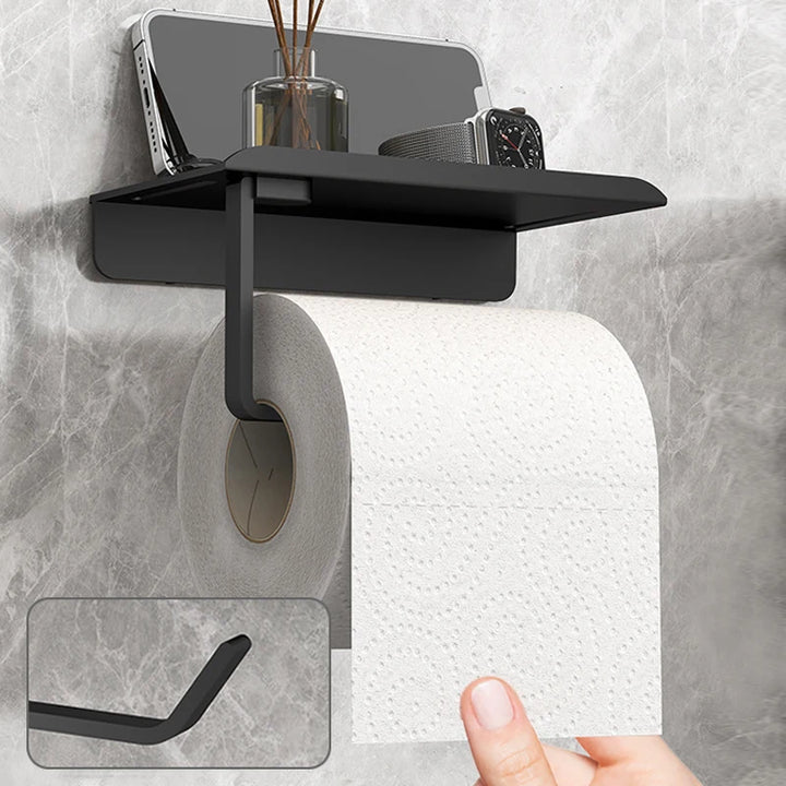 Suporte de Papel Higiénico Adesivo Sem Furos – Porta Rolo e Prateleira Multifuncional para Casa de Banho ou Cozinha