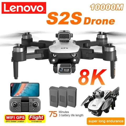Drone Lenovo S2S 8K com Câmera Dupla, GPS e Evitação de Obstáculos 360º – Drone Profissional Brushless com 45min de Voo e Estabilização EIS