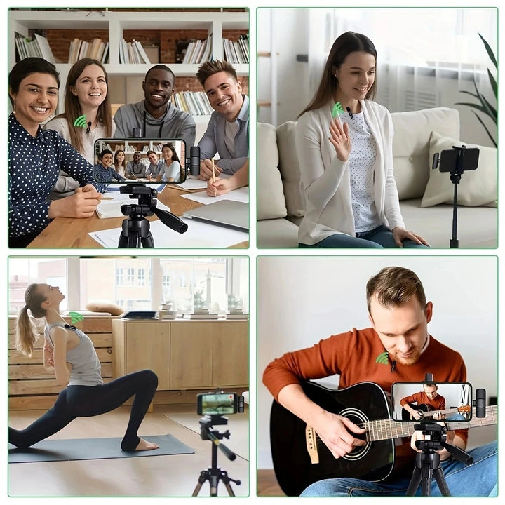 Microfone de Lapela Wireless para Gravação de Áudio e Vídeo – Compatível com iPhone, Android, PC e Portáteis