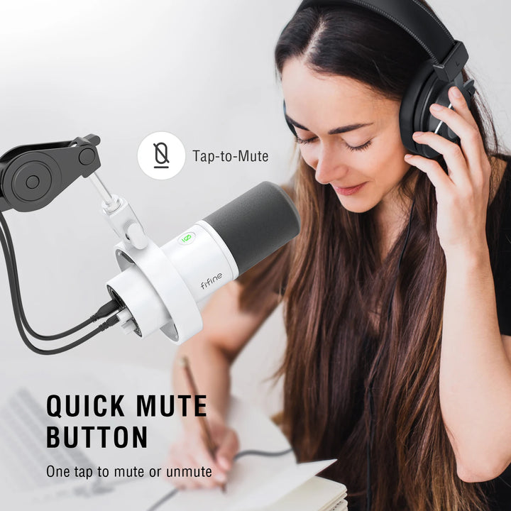 Microfone Dinâmico FIFINE K688W USB/XLR com Controle de Ganho, Touch Mute e Entrada para Fone de Ouvido – Ideal para Streaming e Gravação