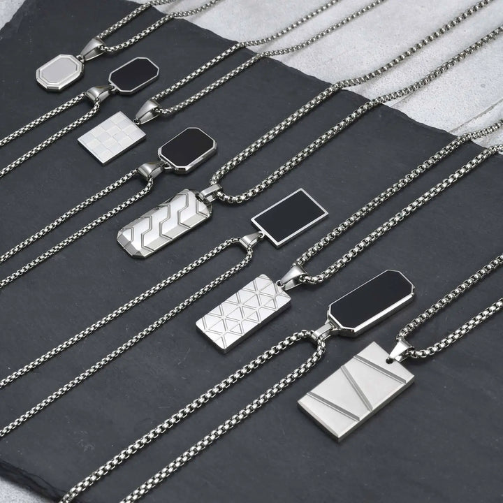 Vnox Colar Pequeno para Homens e Rapazes – Aço Inoxidável Preto ou Prateado com Corrente Box