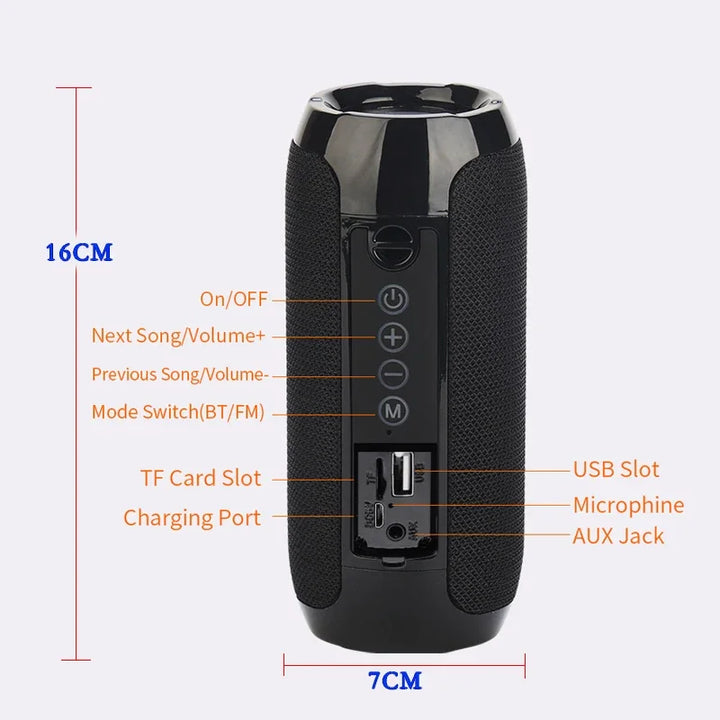 Coluna Bluetooth T&G Portátil | À Prova de Água com Subwoofer Potente, Rádio FM e 10h de Autonomia