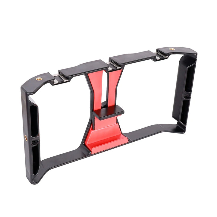 Suporte de Filmagem com Telemóvel – Gaiola Portátil com Duas Pegas e Suporte Cold Shoe para Vlogs, Vídeos e Diretos